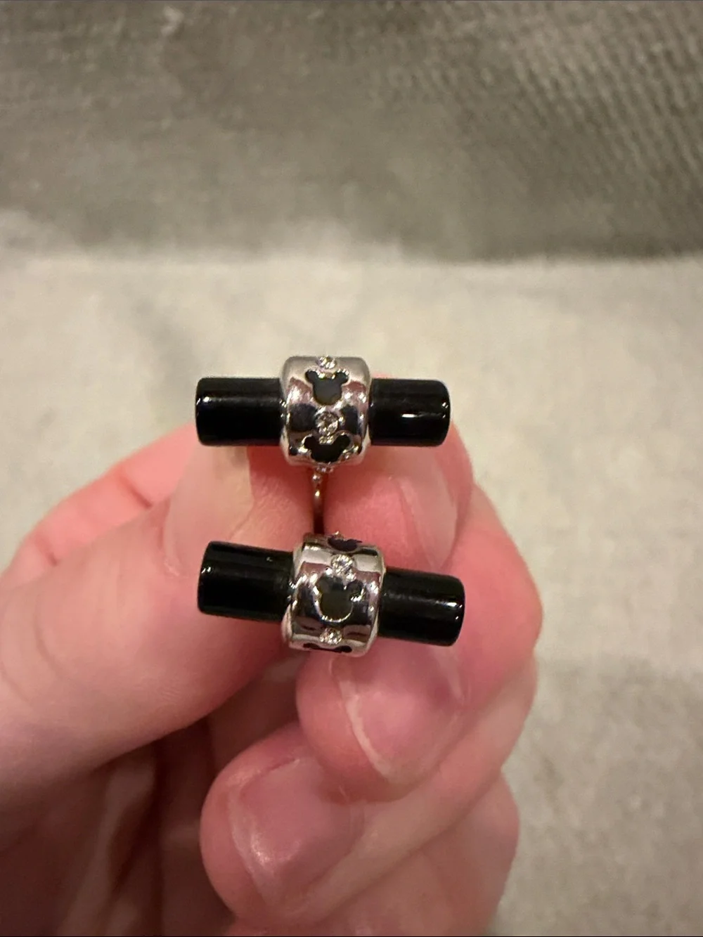 RARE Men's Onyx and Silver Mickey Mouse Tuxedo Cuff Links Crystal Accent